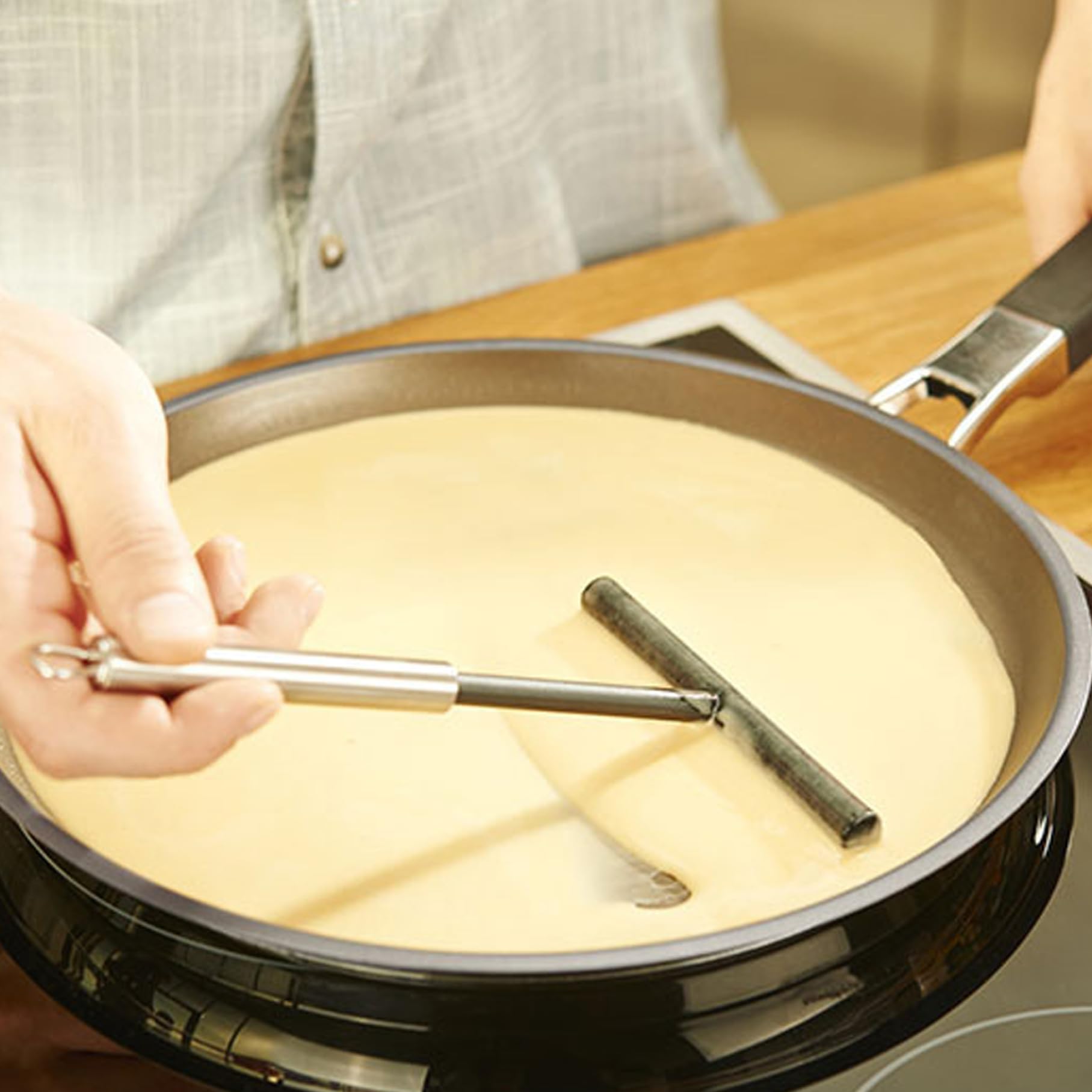 Spatola per crêpe in acciaio inossidabile a forma di T, strumento per spalmare crêpe, stendipasta sospeso
