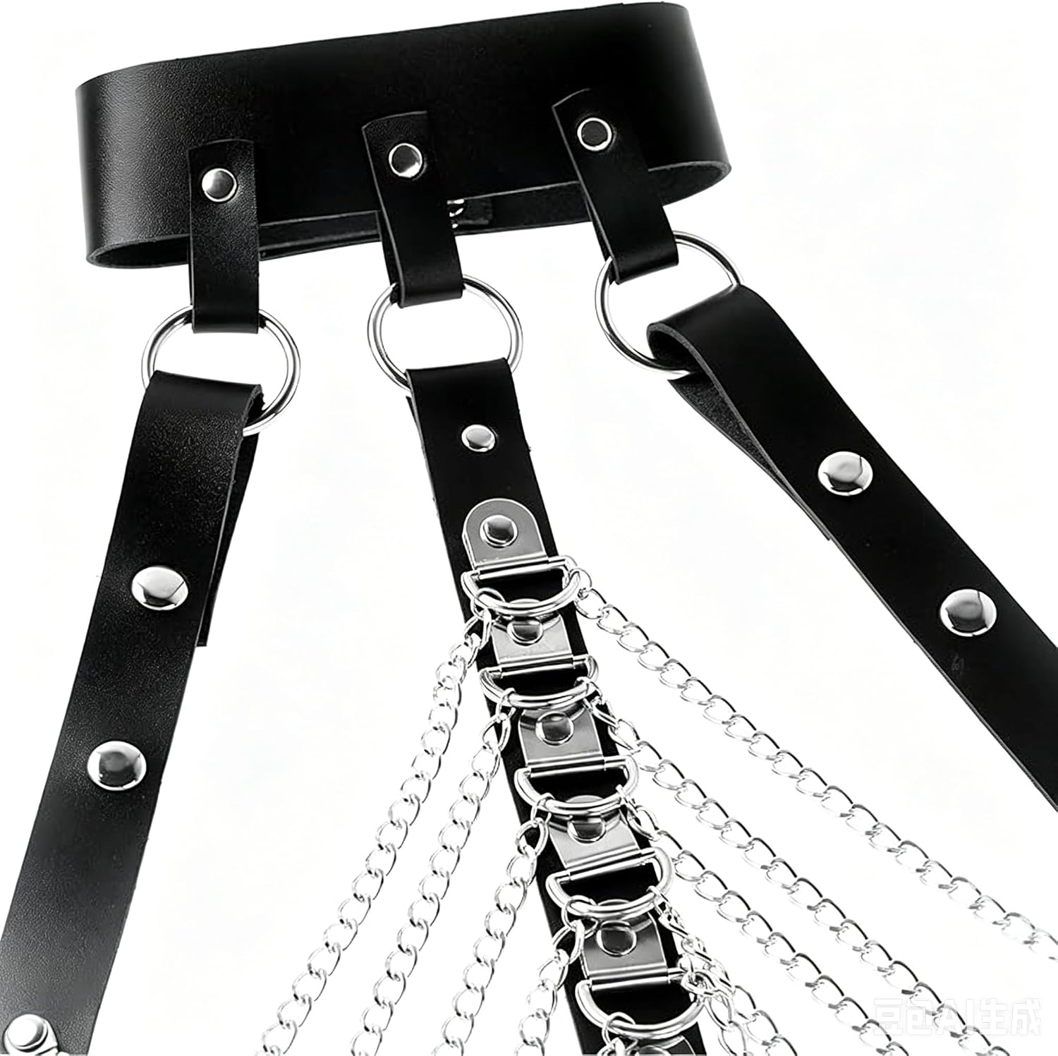 BDSM Men's PU Leather Harness with Metal Chains, Adjustable Body Chain Harness for Cosplay, Club & Party, Black