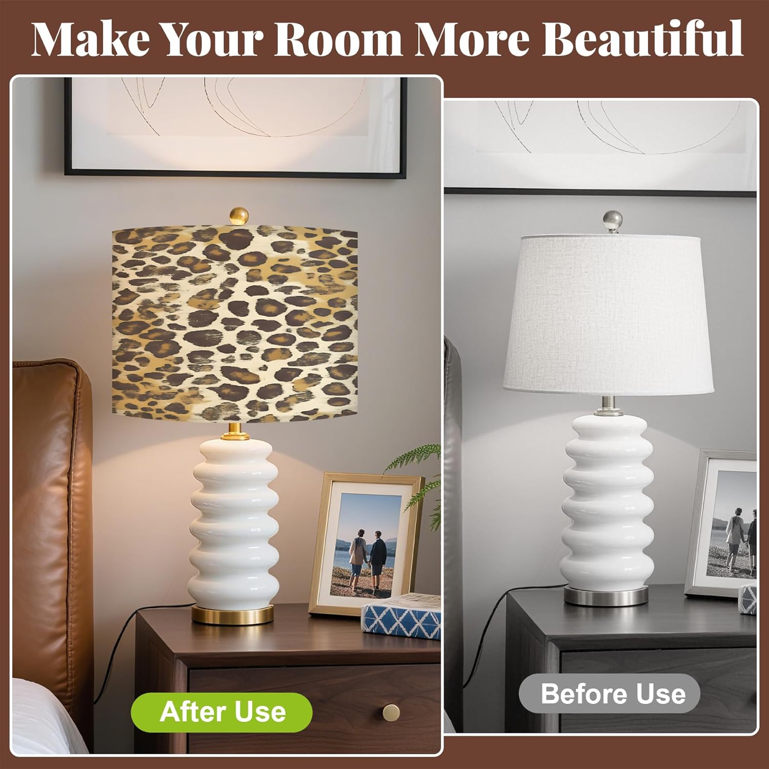 Table Lamp Shade, 13”W x 10”H HD Printing Geometric floral leaves marble Lampshade, Lamps shades, Modern Lampshade Decor for Table and Floor Lamps (Leopard)