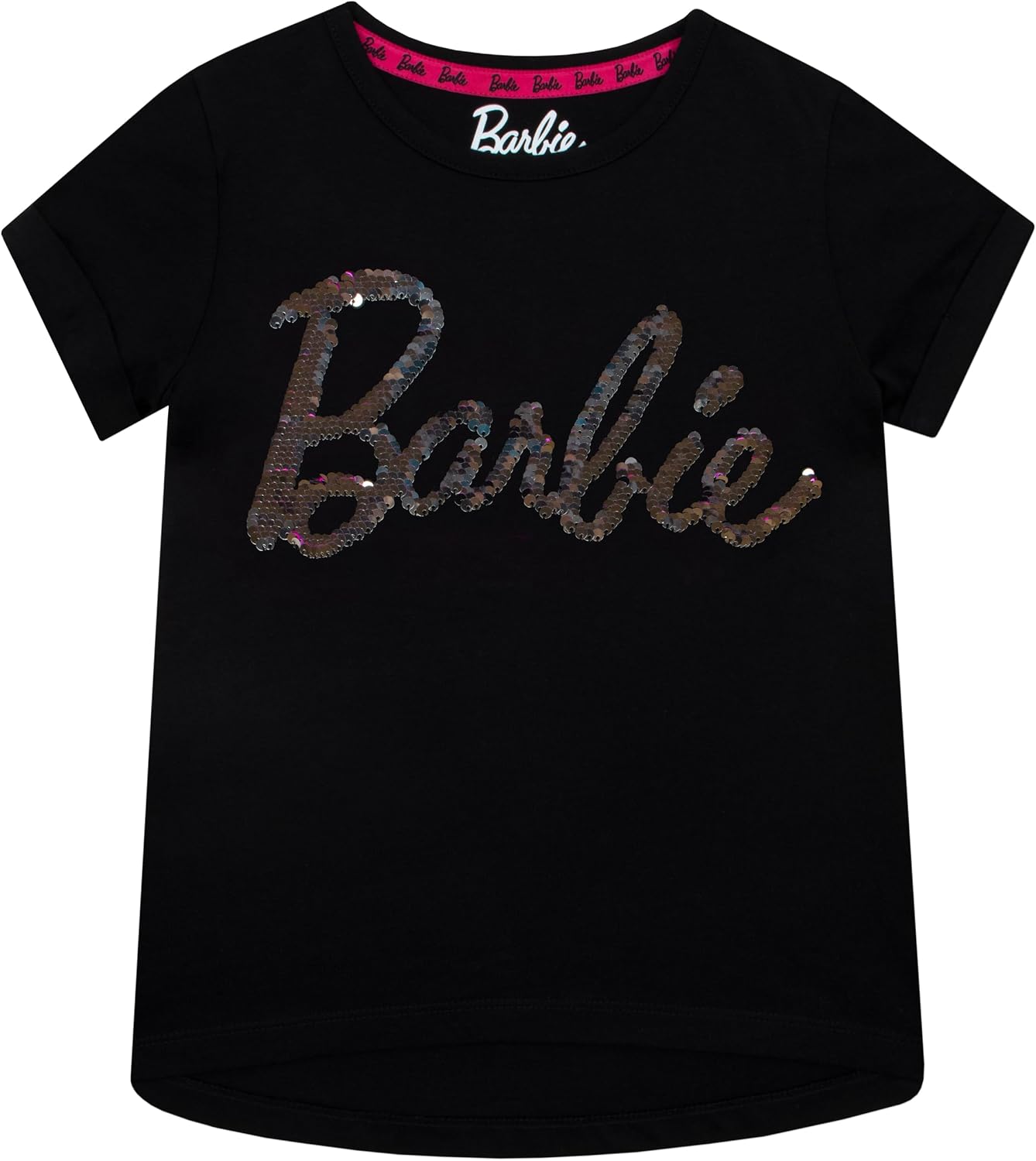 Barbie Text Logo Reversible Sequin T-Shirt, Girls, 5-14 Years, Black, Official Merchandise