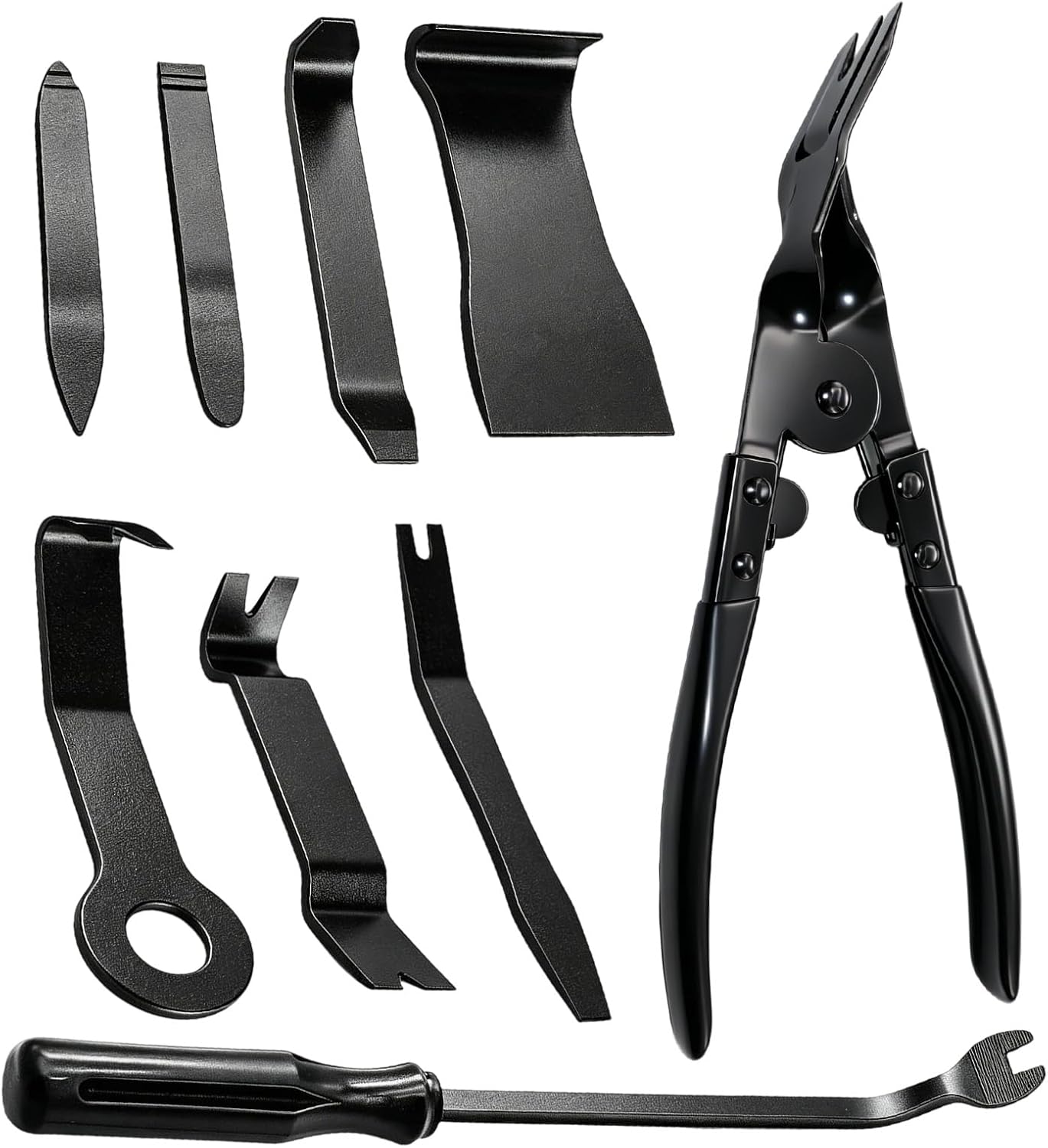 9 Pcs Non-Scratch Plastic Car Trim Removal Tool Kit, Soft Pry Bars & Clip Pliers for Dashboard Door Panel Audio Disassembly, Fastener Push Pin Remover, Multipurpose Dent Repair Interior Tools