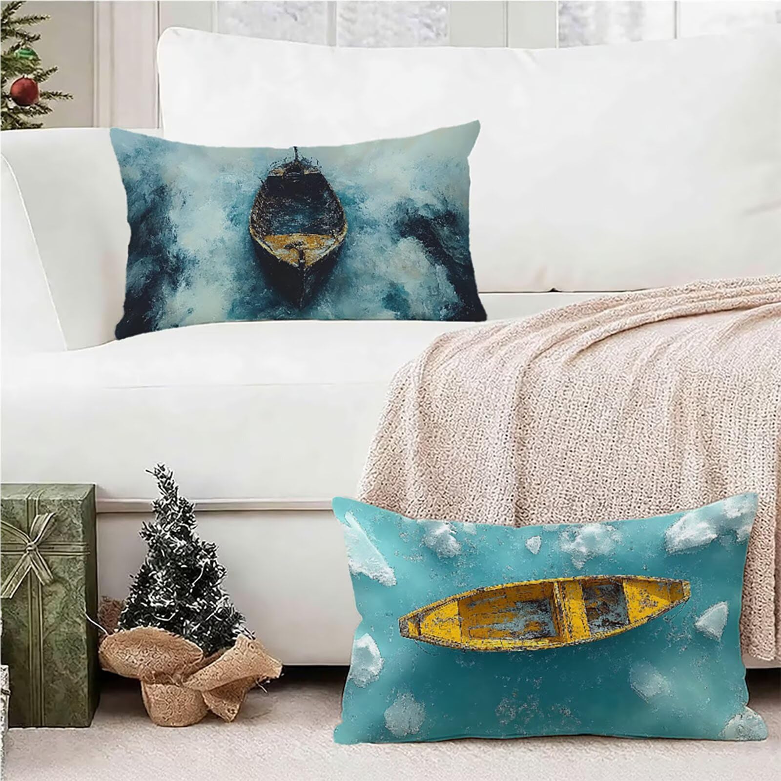 K-8088 szare poszewki na poduszki 71 x 91 cm, zestaw 2 szt., zimowe, prostokątne, z ukrytym zamkiem błyskawicznym, wodoodporna, lniana poszewka na poduszkę, nadruk dwustronny, poszewki na poduszki na
