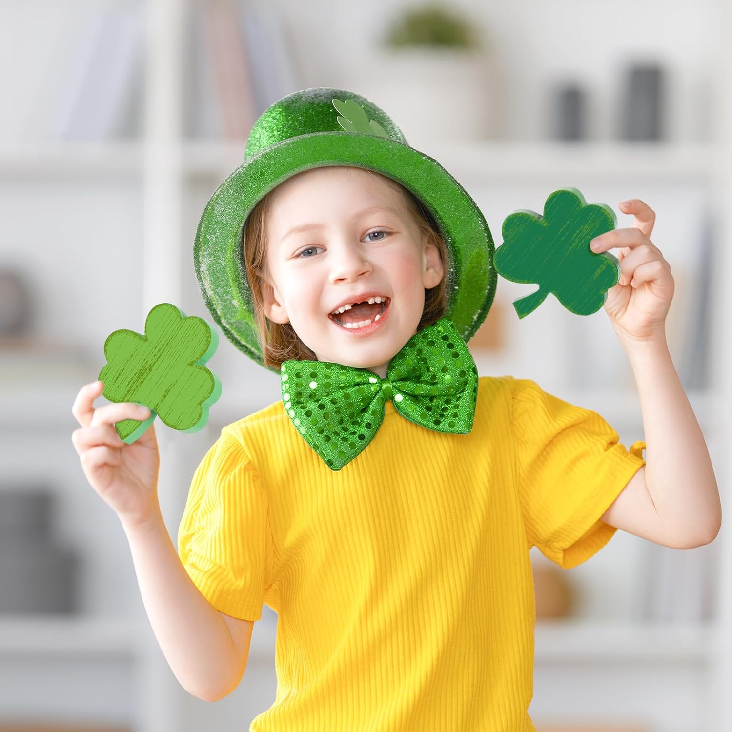 COCHIE St. Patrick's Day Shamrock Decorations, Wooden Saint Patrick Day Tiered Tray Decor Set of 6, Green Clover Table Top Decoration for Home, Shelf, Door, Office Party (Retro) - Image 7