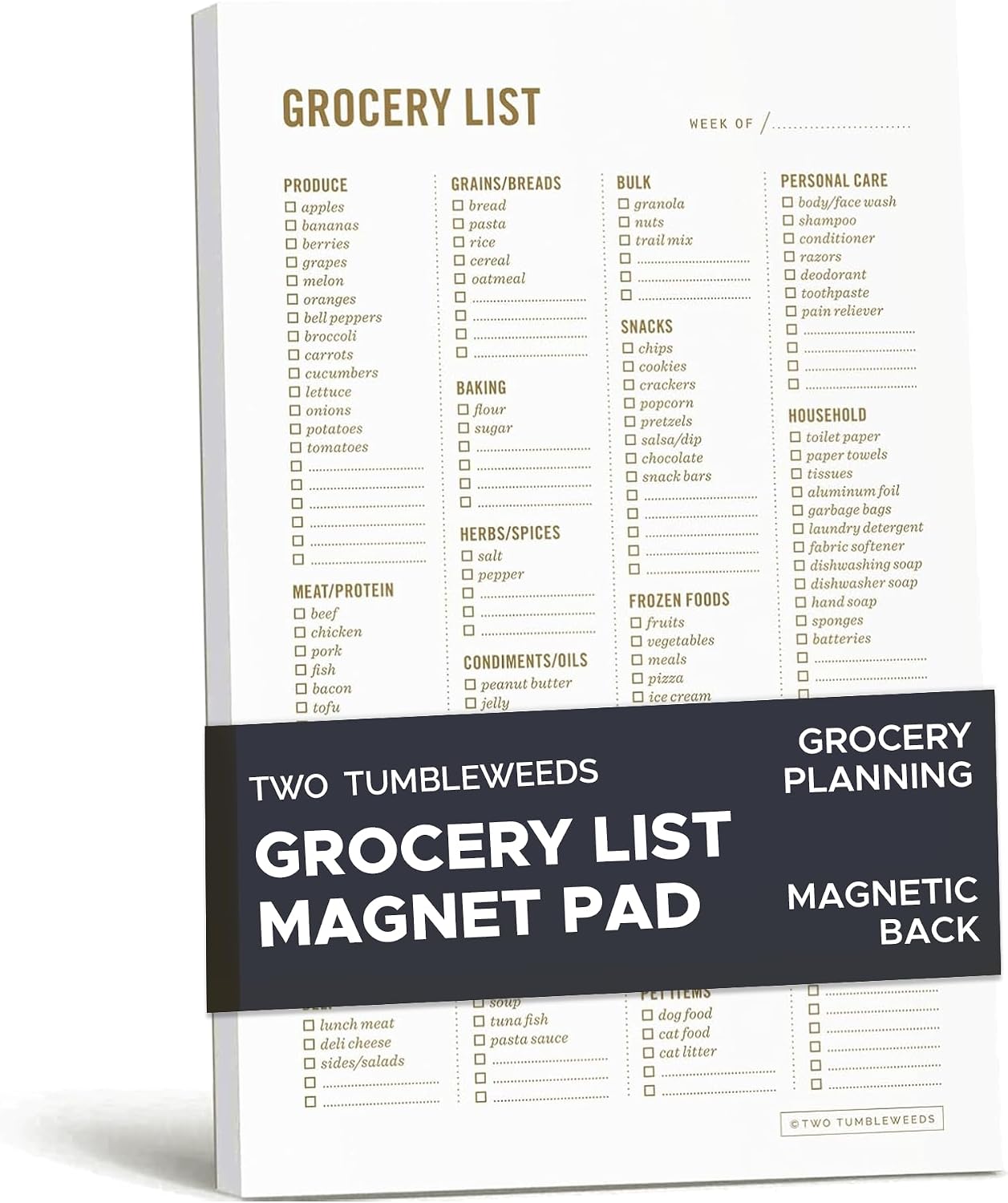 Grocery List Magnet Pad for Fridge - 6 x 9" - Grocery Shopping Checklist Notepad with Categories - 50 Sheets