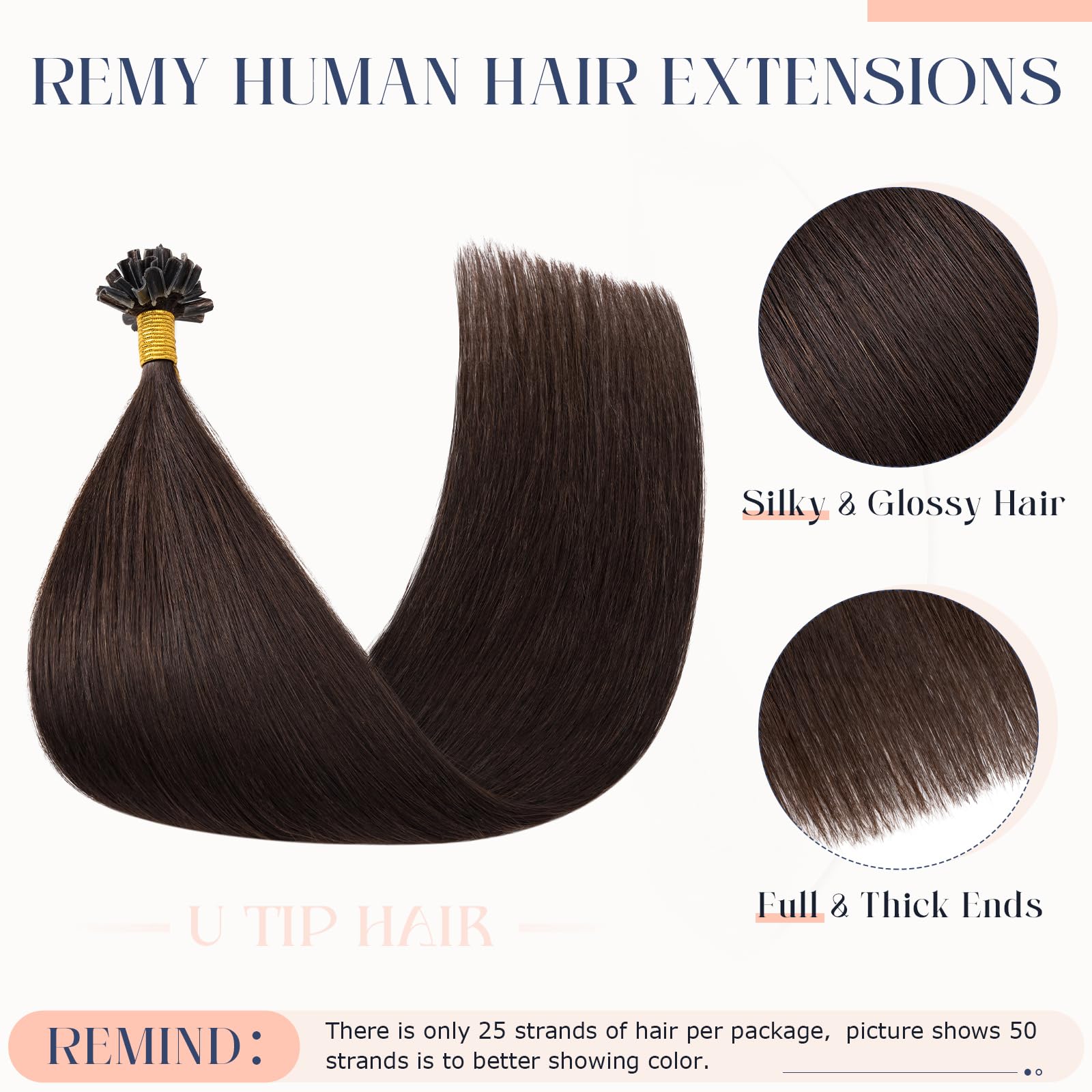 MY-LADY U Tip Hair Extensions Real Human Hair #2 Dark Brown 14 Inch Straight Pre Bonded Hair Extensions Natural & Silky 25g - Image 3