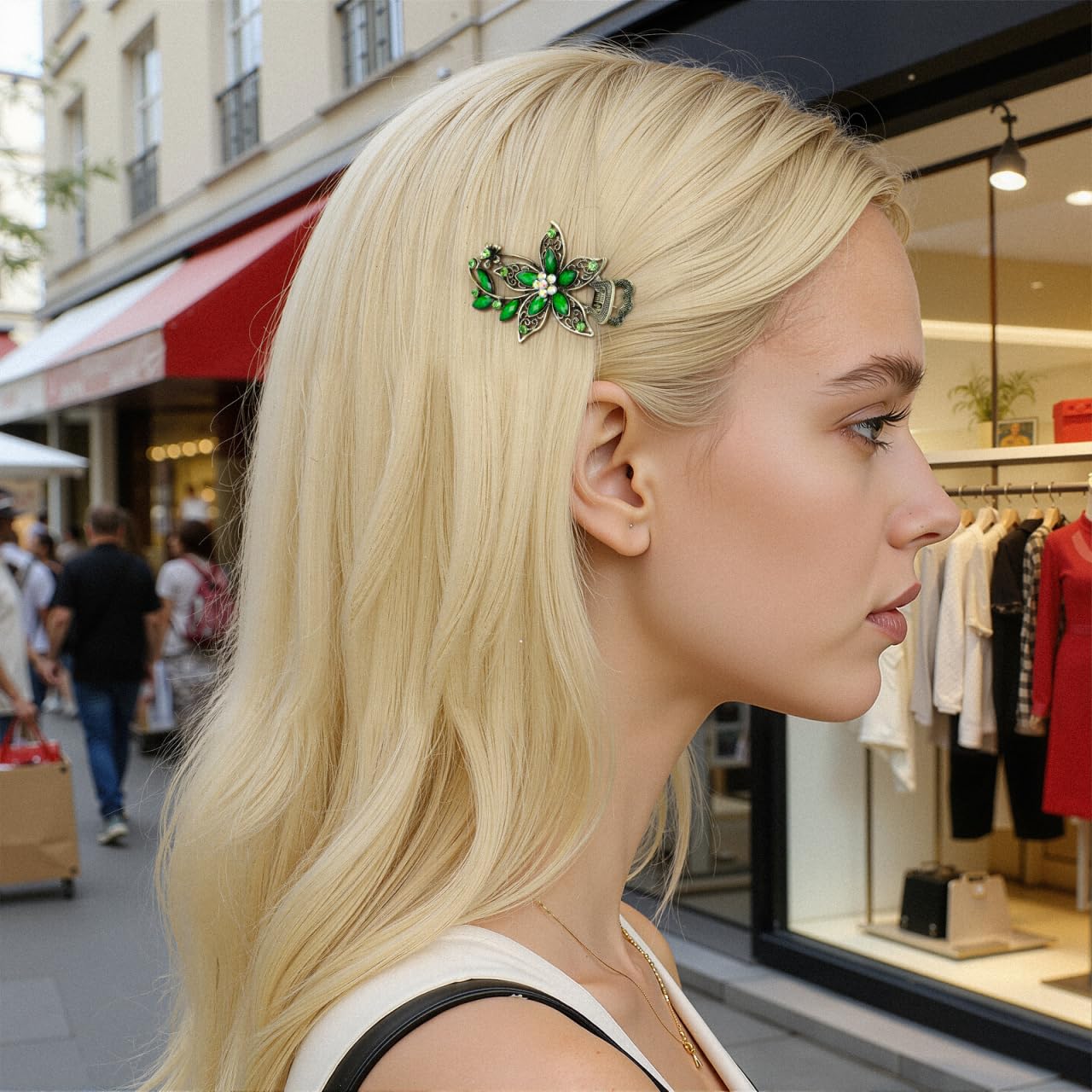 LALAFINA Vintage Flower Rhinestone Crystal Barrettes Retro Hairpins Hair Accessories for Women, Green