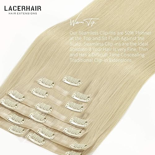 Vista 139 de Lacer Extensiones de cabello humano con clip, de doble trama, cabello brasileño de cabeza completa, color negro azabache, extensiones de cabello
