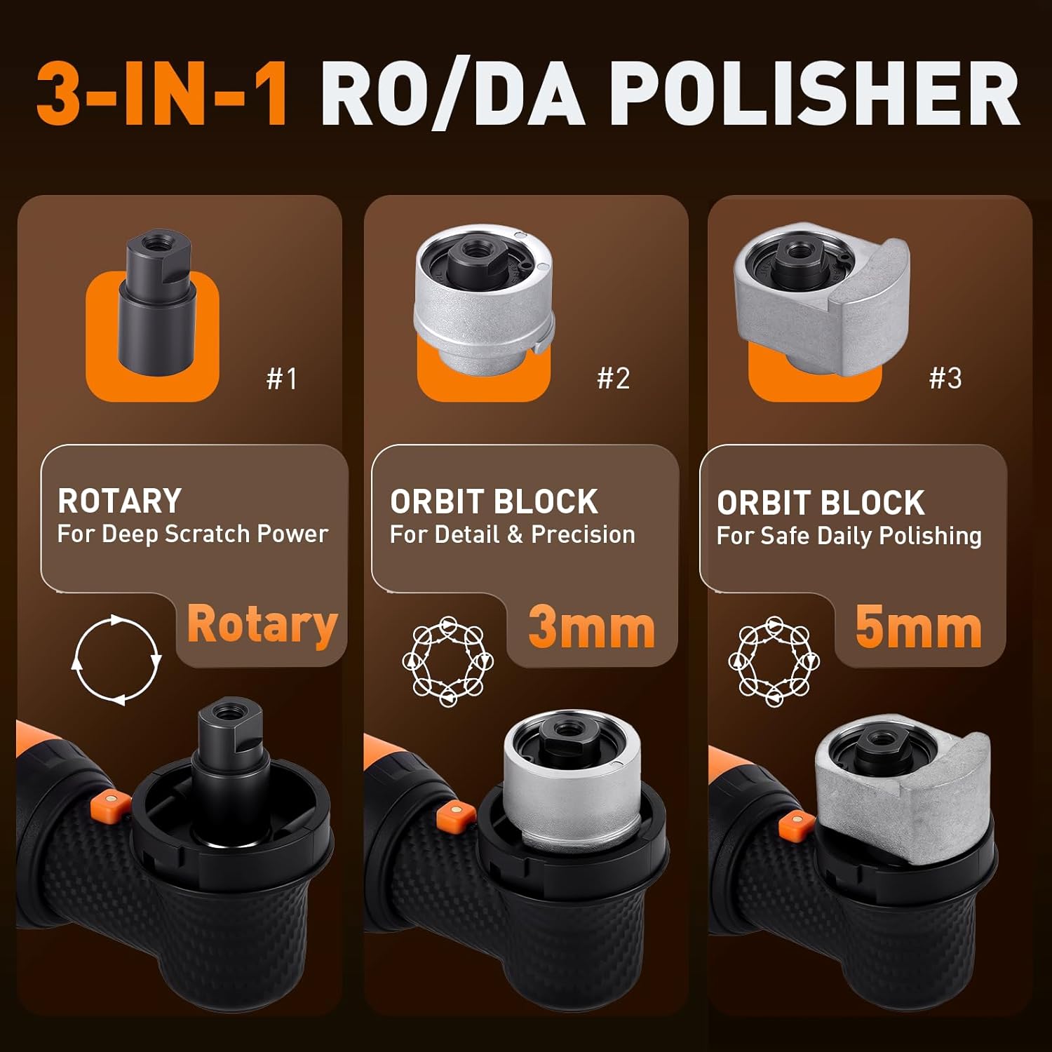 Protmex Cordless Mini Buffer Polisher - 30/40/50 MM Car Polisher w/ 8 Variable Speed 2500-6000RPM - RO/DA Car Polishing Machine w/ 22 Pads - Small Polisher for Car Detailing Polishing Waxing, Short - Image 5