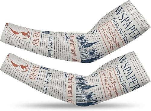 UK London Newspaper Unisex Cooling Arm Sleeves Fashion Sun Cover Fingerless Gloves for Basketball Football Volleyball