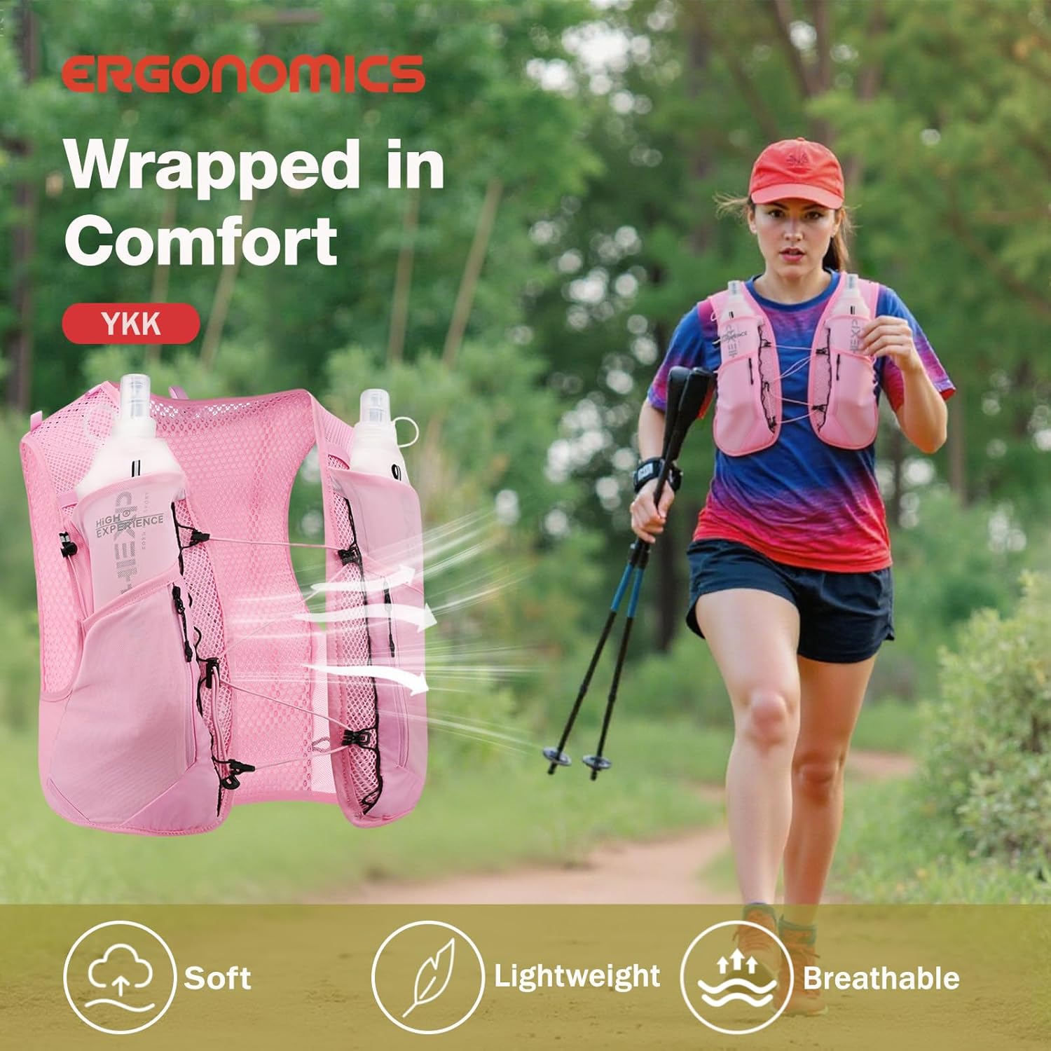 Running Vest Lightweight 4L Trail Hydration Backpack Pack with 2 17oz Soft Flask Jogging Marathon Cycling Hiking for Women Men
