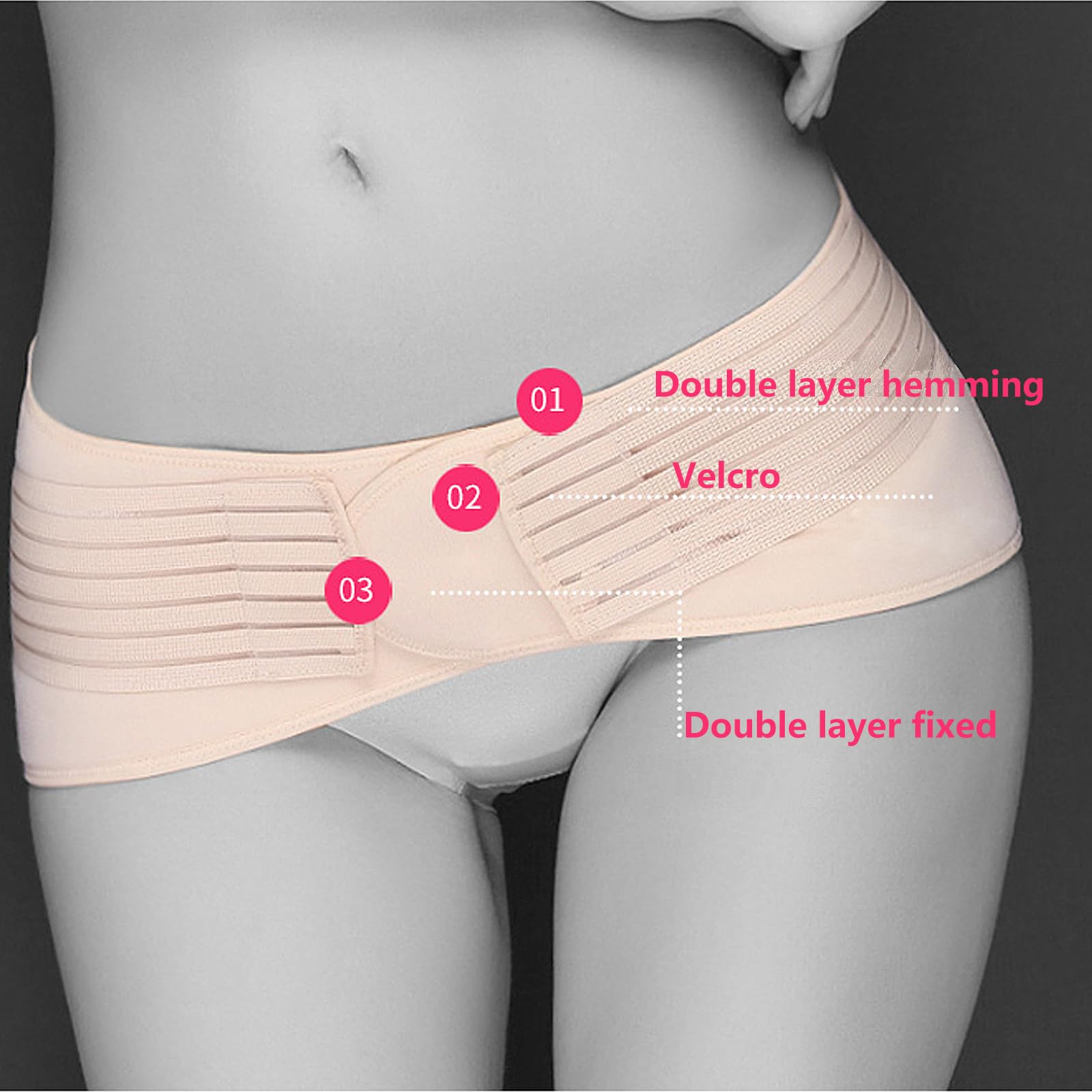 WANYI Post-Partum Cintura di Sostegno Pelvico Regolabile Correzione del Bacino Cintura pelvica per Alleviare il Dolore Sciatico Pelvico Fascia Post Parto Cesareo (Beige, M)