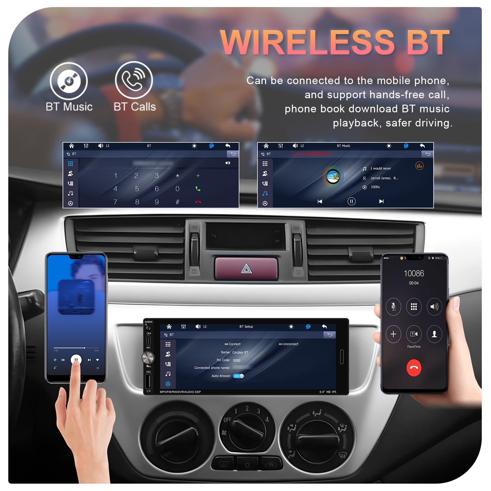 Snapklik.com : Wireless Carplay 6.9 Inch Single Din 1280 480 Touch ...