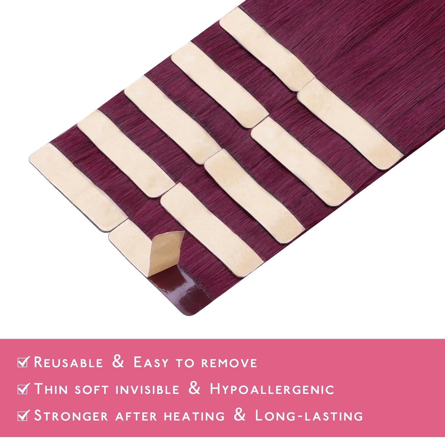  Tape in Hair Extensions Human Hair Light Burgundy Tape in Extensions, 10pcs 20g 10 inch Remy Invisible Tape Ins Straight Colored Soft Real Human Hair Tape in Extensions Refill Set Extensions thumbnail