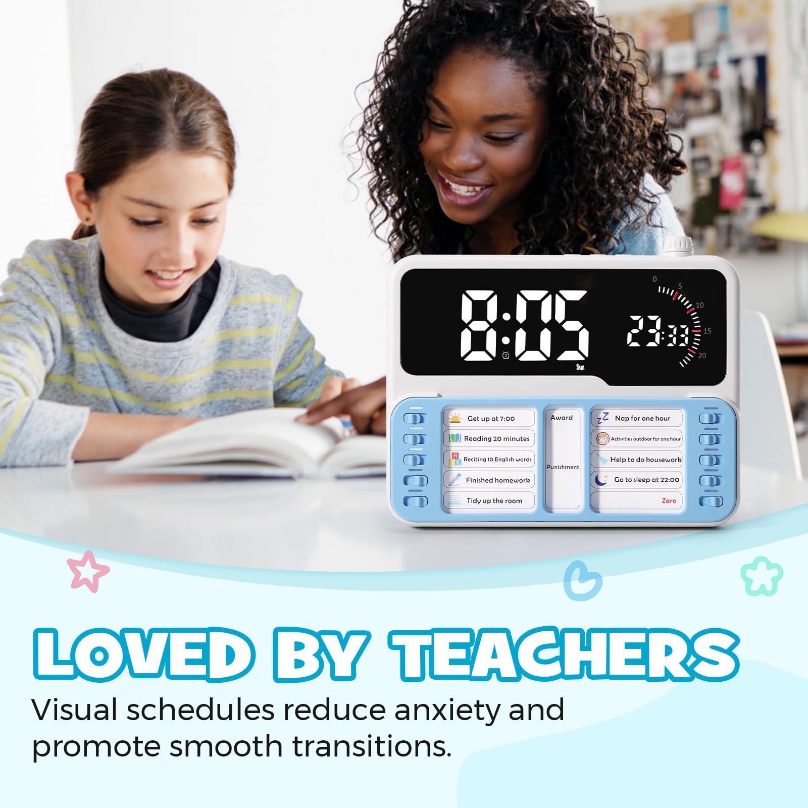 Minuteur visuel pour enfants et adultes - Outil de gestion du temps pour l'autisme et le TDAH avec alarme numérique, couture, tableau de planification des tâches, température et stockage