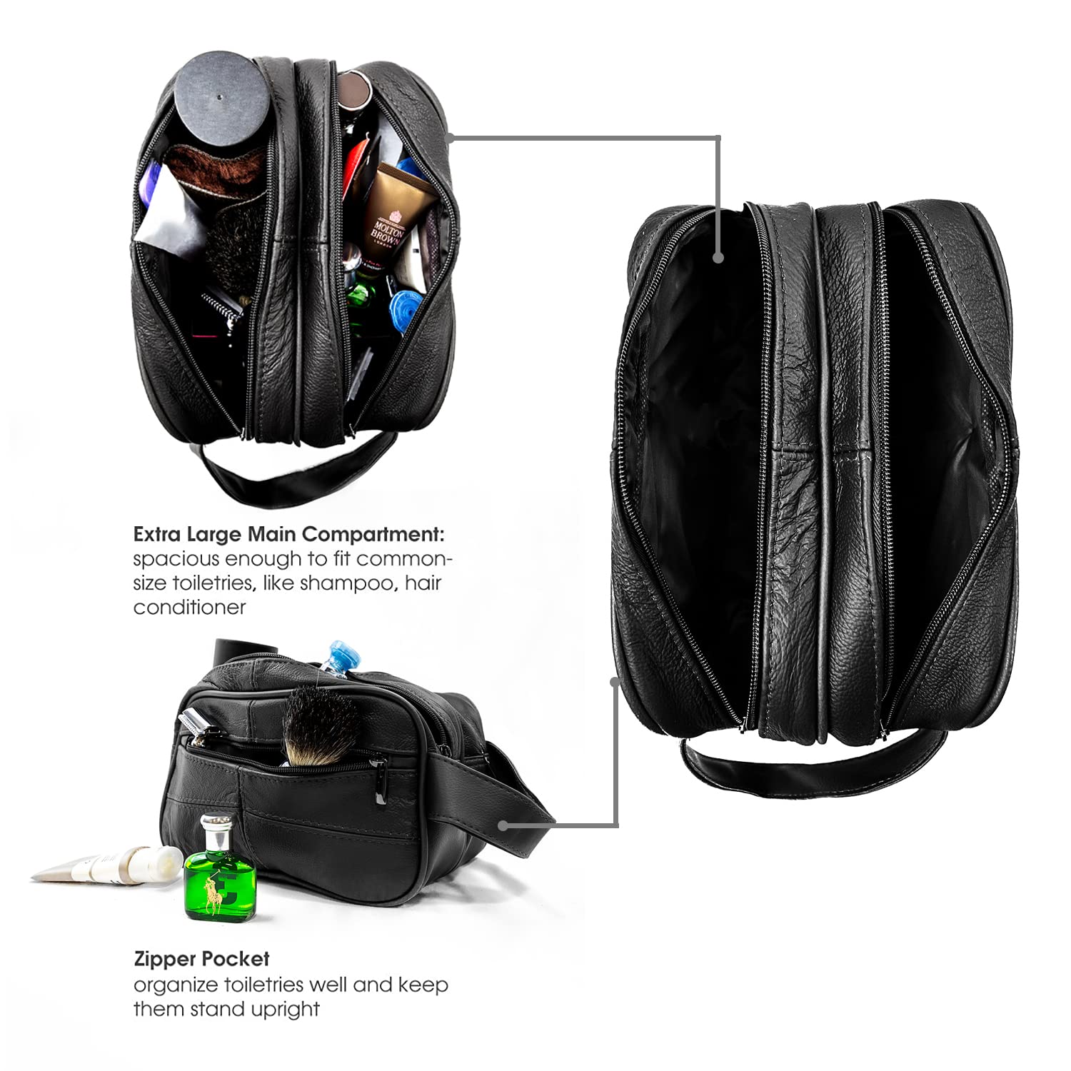 Neceser de Piel auténtica para Hombre, Neceser de Viaje, Neceser de Afeitado, Bolsa de baño, Organizador de Maquillaje, Regalo para Hombre y Mujer, Negro, clásico