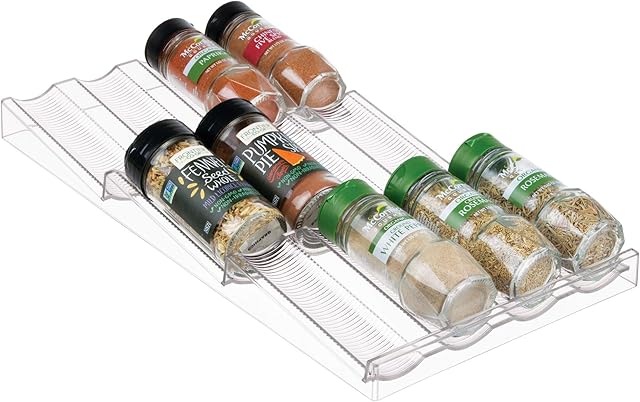 mDesign Spice Rack - Practical Drawer Insert for Spice Jars - Spice Holder Made of Plastic - Transparent