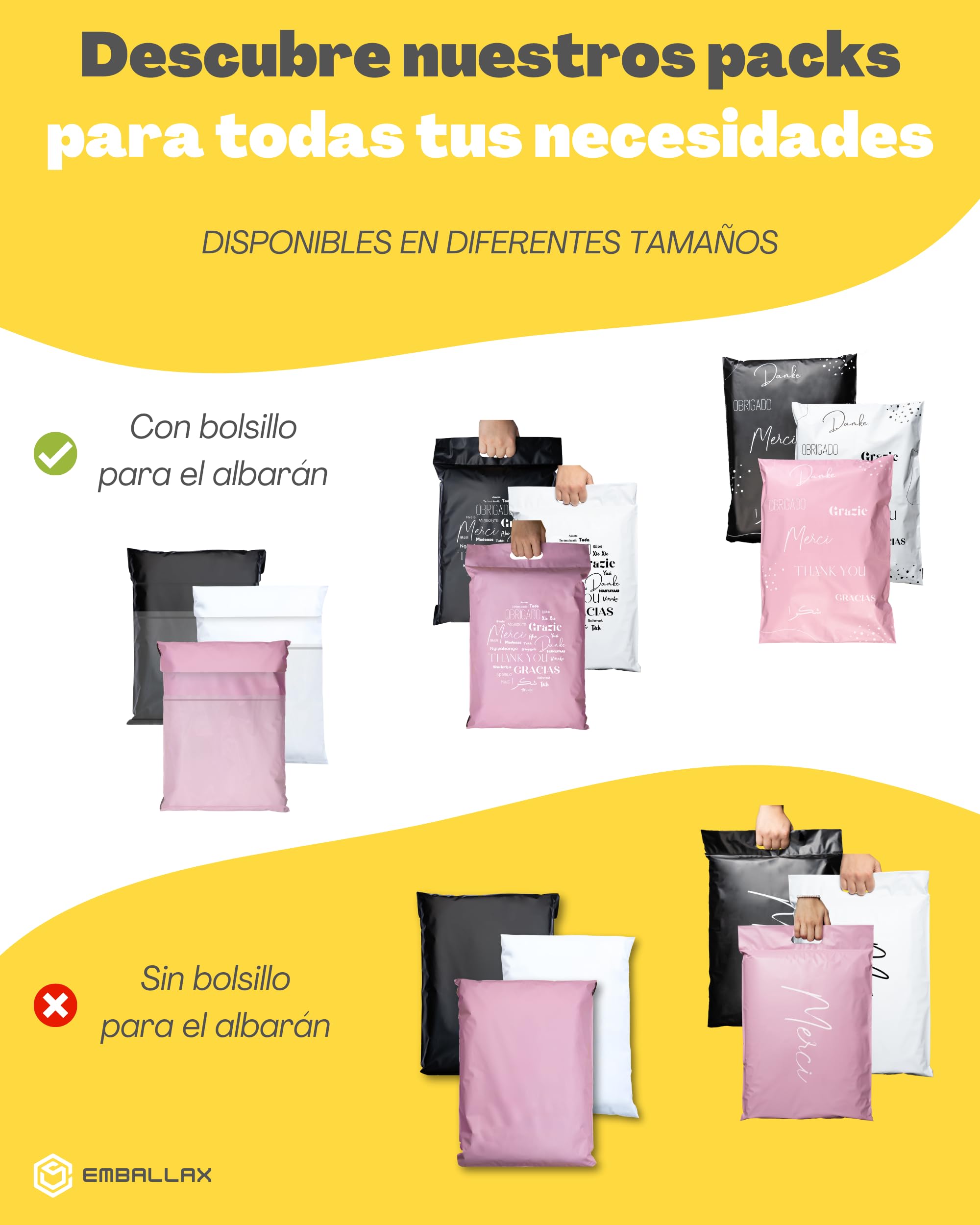 30 Bolsas para Envíos Vinted - Con Bolsa para ALBARÁN - 3 Tamaños S/M/L - 100% OPACO/ULTRA-RESISTENTE/IMPERMEABLE - Sobres Plastico - Bolsas de Envio Paquetes - Cajas Envios Paquetes