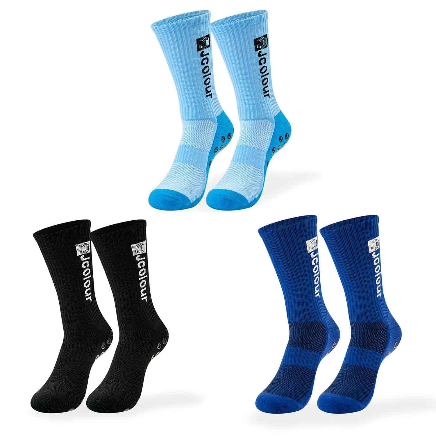 J COLOUR Meia Antiderrapante Esportiva Futebol Corrida Meião Pro Socks Adulto Academia Meia Azul Corrida