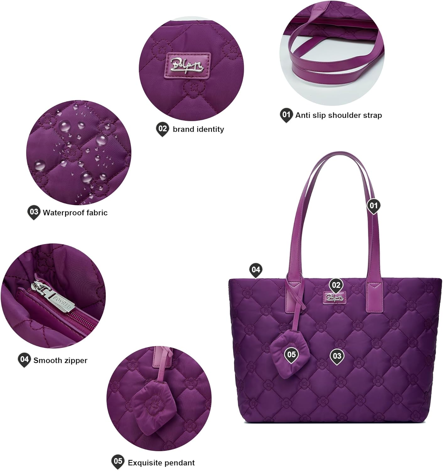 BOYATU Puffer Tote Bag for Women: Quilted Carryall with 15.6" Compartment - Lightweight Work Travel Everyday Shoulder Bag - Image 5