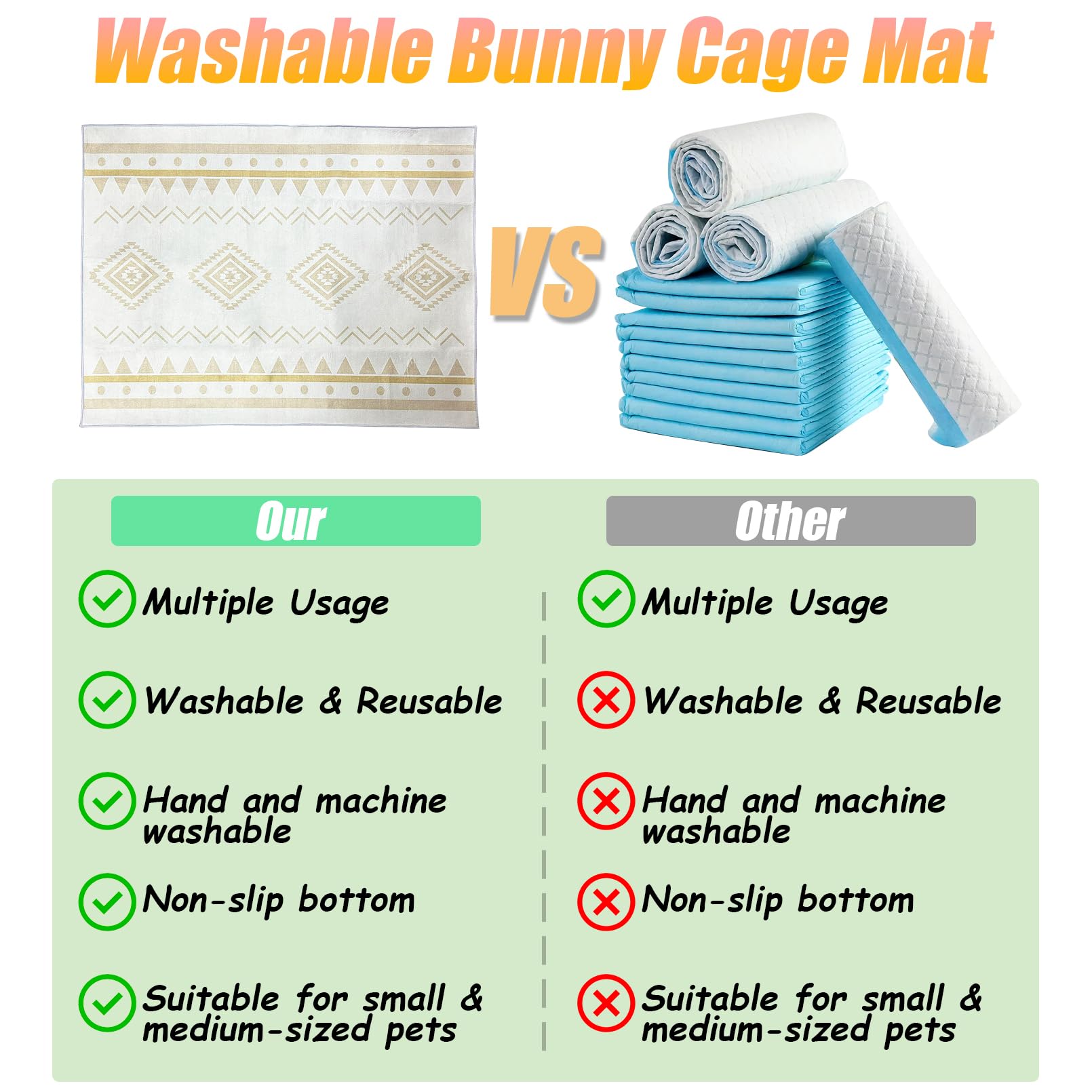 Tapis lavable pour cage à lapin, 200,7 x 140 cm, tapis de sol doux antidérapant pour animal domestique, tapis de mise bas extra large réutilisable pour chinchillas totoro furet (L)