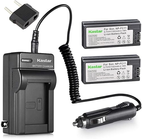 Kastar Paquete de 2 baterías + cargador de repuesto para Sony NP-FC11 NP-FC10 DSC-P12 DSC-P10 DSC-P8 DSC-V1 DSC-P7 DSC-P5 DSC-P9 DSC-P3 DSC-F77
