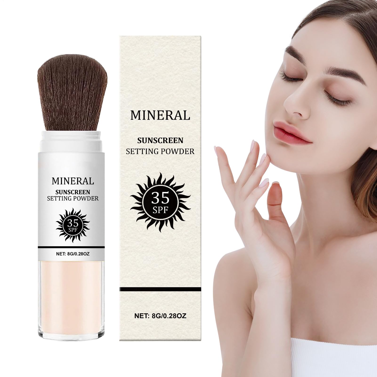 Polvo mineral protector solar SPF 30, protección solar impermeable en polvo mineral con cepillo, polvo de la cara a prueba de sudor de playa Powders para la cara y el cuerpo