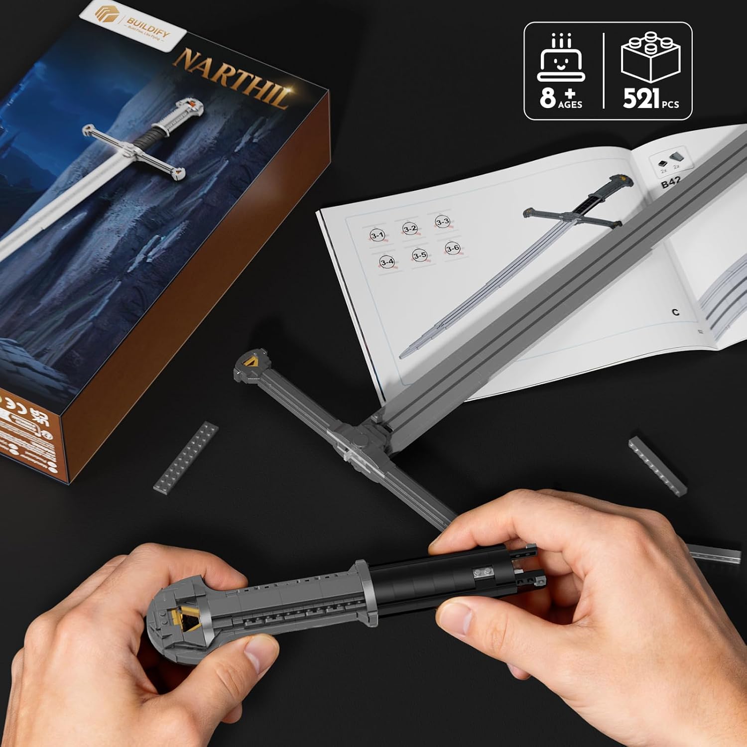 Epic Medieval-Style Sword Building Sets. Anime RPG Toy Narthil for Display, Collectors & Roleplay. DIY Assembly Model for Home & Office Decor for Fans, Adults & Kids 8+ (521 PCS)