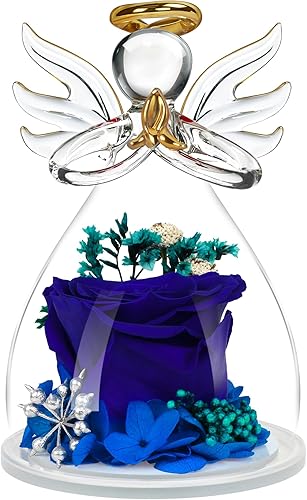 Regalos de rosas preservadas en figuras de ángel de cristal, regalos de cumpleaños para mujeres, para mamá, regalos de rosa de ángel para ella,