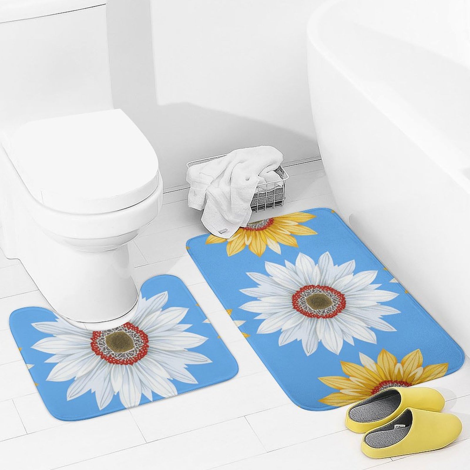 Tapis de bain en forme de U jaune pour sol sec et sécurisé