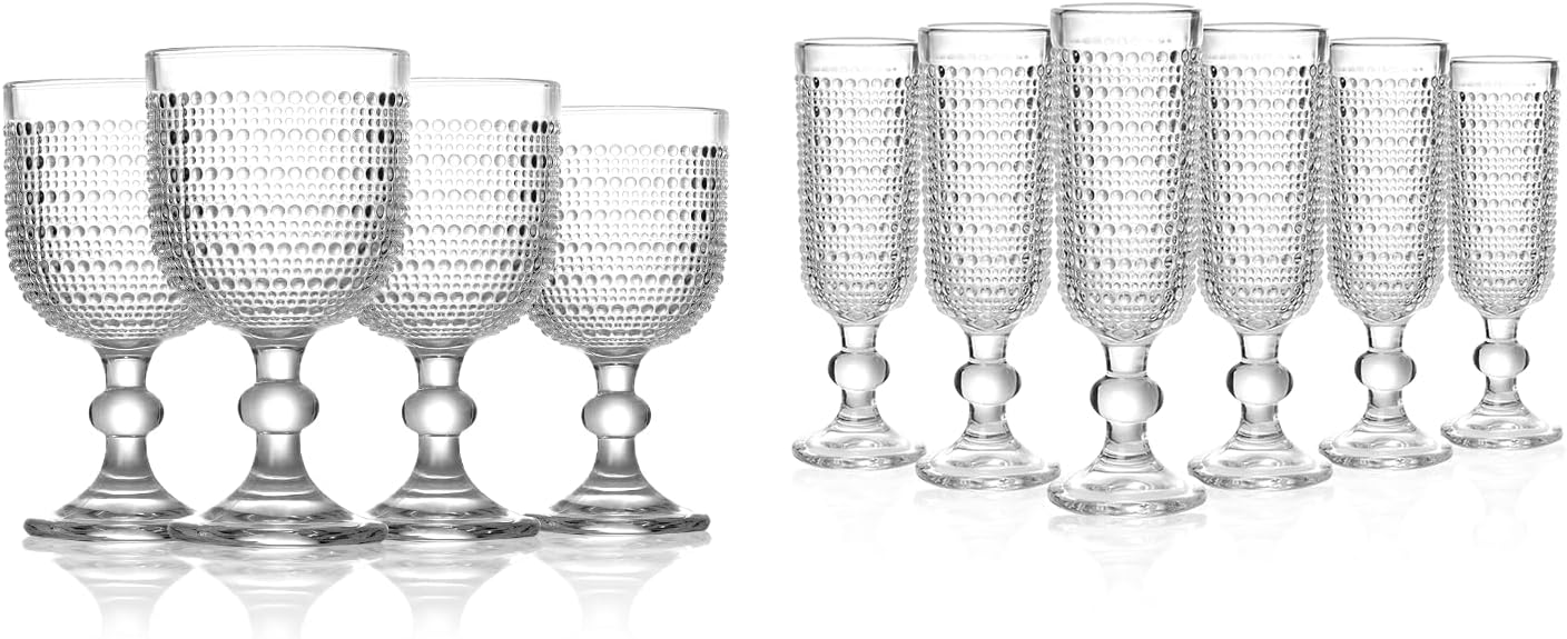 Clear Vintage Wine Glasses set of 4 and 6 PCS Clear Vintage Champagne Flutes - Image 1 of 9