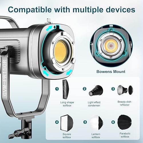 Miniatura 4 de GVM - Luz de video LED de 150 W, 2700K  7500 K, luz de video RGB, kit de luz de estudio de fotografía con linterna softbox y soporte, CRI97+TLCI97