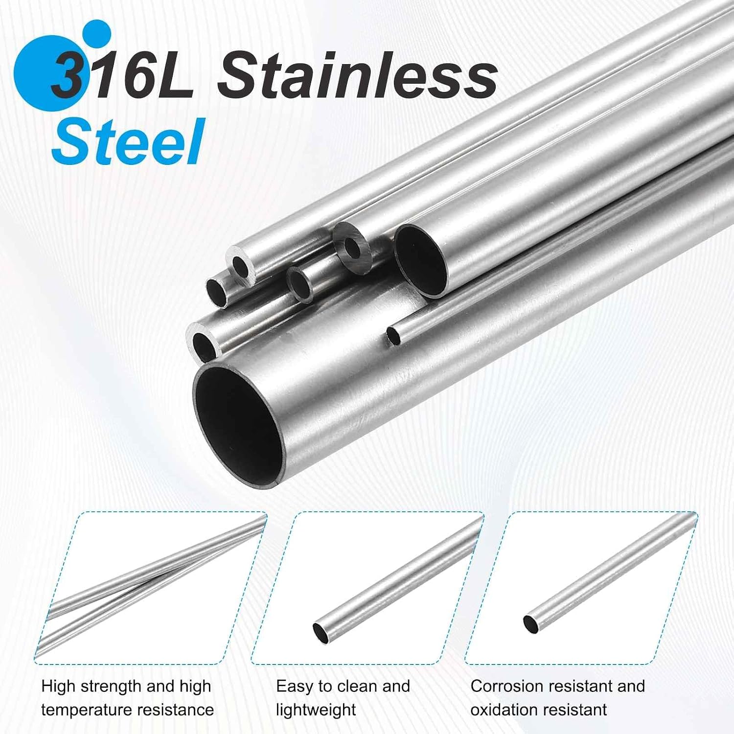 MECCANIXITY 316L Stainless Steel Capillary Tube, OD 0.9mmx0.15mm Wall Thickness 305mm L Seamless Straight Stainless Pipe Metal Tubing for Construction/Industry Machinery/Crafting,Pack of 2