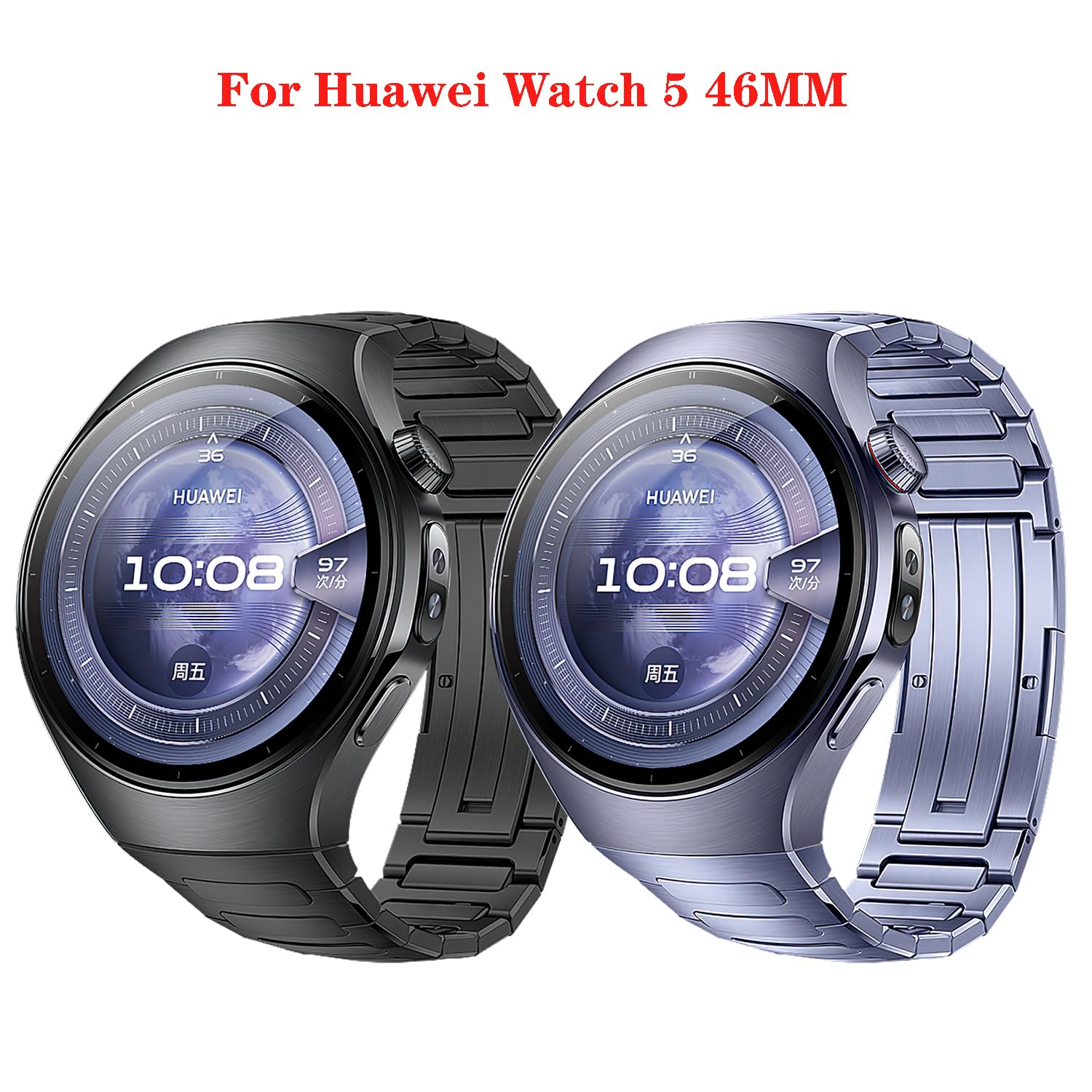 VeveXiao Wytrzymały tytanowy pasek kompatybilny z zegarkiem Huawei Watch 5, 46 mm, męskie, bez przerw, luksusowy metalowy pasek zastępczy ze stopu tytanu do Huawei Watch 5, 42 mm, damski pasek