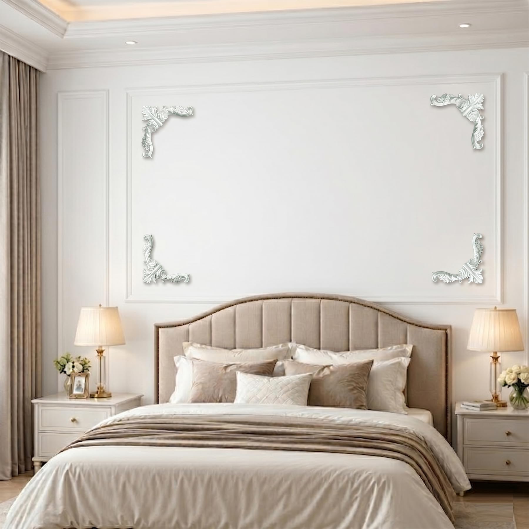 4 PCS Angolari Decorativi per Pareti E Soffitti in PU Modanature Angolari 3D con Decorazioni Floreali Profili Decorativi Verniciabili per Cornici E Angoli Elegante Finitura
