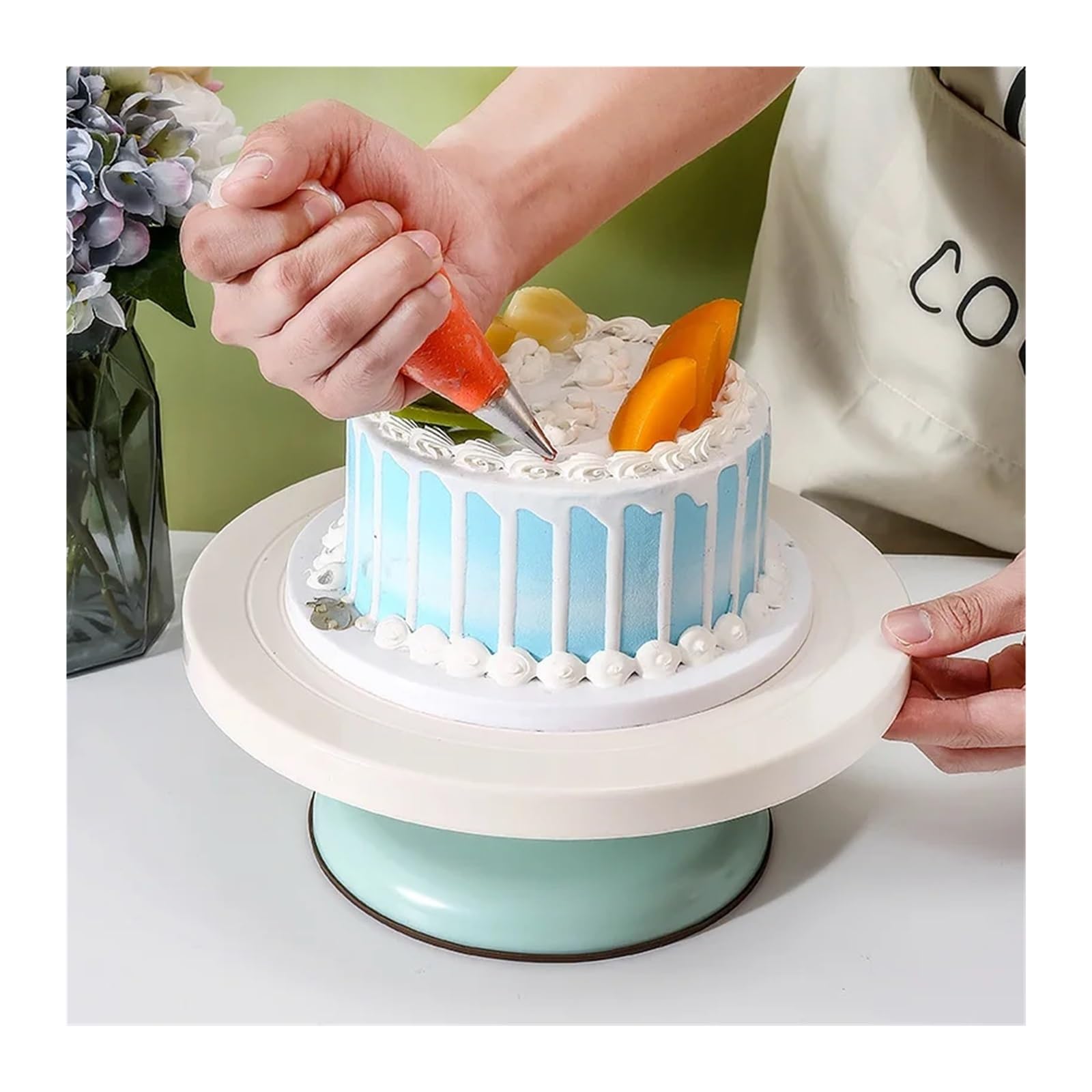 Alzata rotante in plastica antiscivolo per torte, set di accessori da cucina, strumenti per la preparazione di torte (verde)