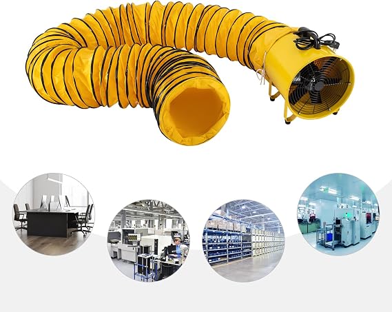 Utility Blower 16 Inch Two Speed High Velocity Portable Ventilator with 16M Flexible Duct Exhaust Axial Hose Fan Industrial Portable Ventilator for Factories, Warehouses, Kitchens
