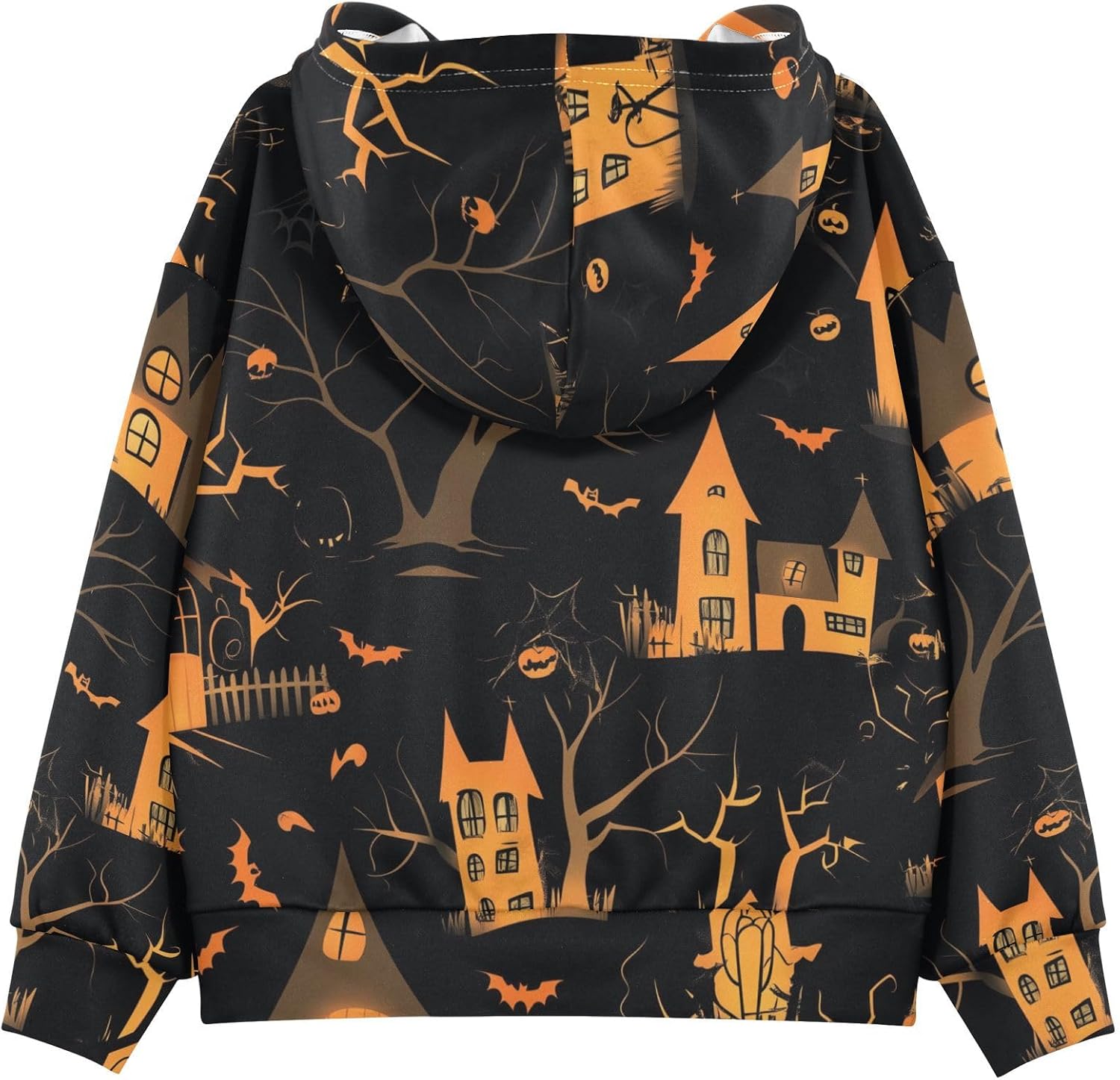 ZZXXB Halloween Castle Kids Sweatshirts Boys Girls Hooded Kangaroo Pocket Pullover Tops XS-XXL