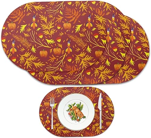 Miniatura 23 de Pumpkin Placemats Set of 4 Ghost Non Slip Washable Heat Resistant Place Mats 12x18 Inch Round Tablemats for Dining Kitchen Party Daily Table Decor