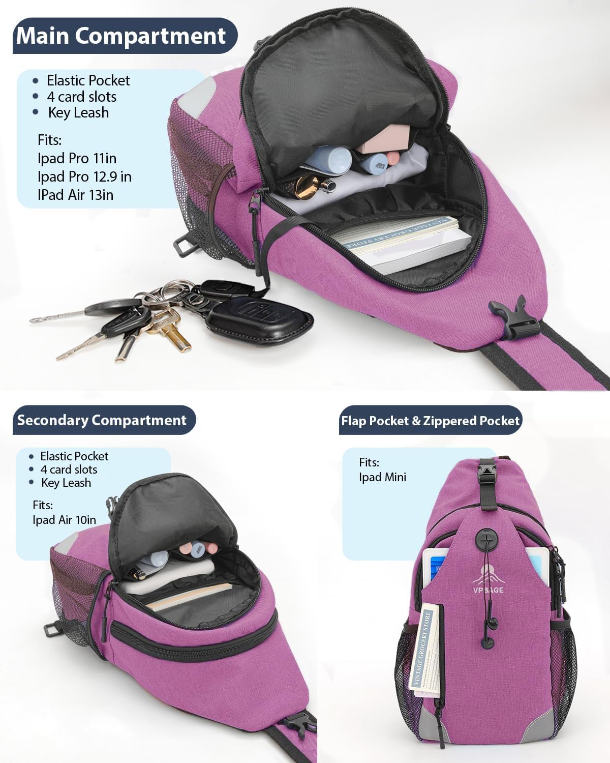 Structured Sling Backpack with Oversized Strap Pocket (Fits Power Bank) - Heavy Duty Water Resistant Crossbody Bag for Tech & Travel - Thick Padded Bottom Anti-Theft Daypack (Fits Tablet/Console) | Hiking Daypack, Small Backpack, Travel - Image 5