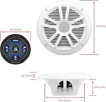 BOSS Audio Systems MG150W.6 Marine Boat Stereo Sound System Speaker Package - Built-in 2 Cannel Amplifier Head Unit, IPX6 Weatherproof, Bluetooth, No CD Player, USB, 6.5 Inch Full Range Speakers
