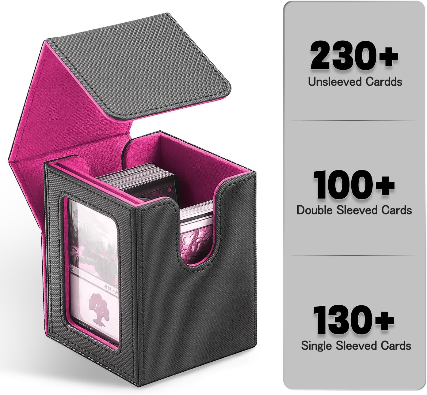 MTG Deck Box for Commander Display Window,Card Deck Box Fits 100 Double Sleeved Cards Applicable to all card transactions such as TCC/CCG/EDH (Black Purple)