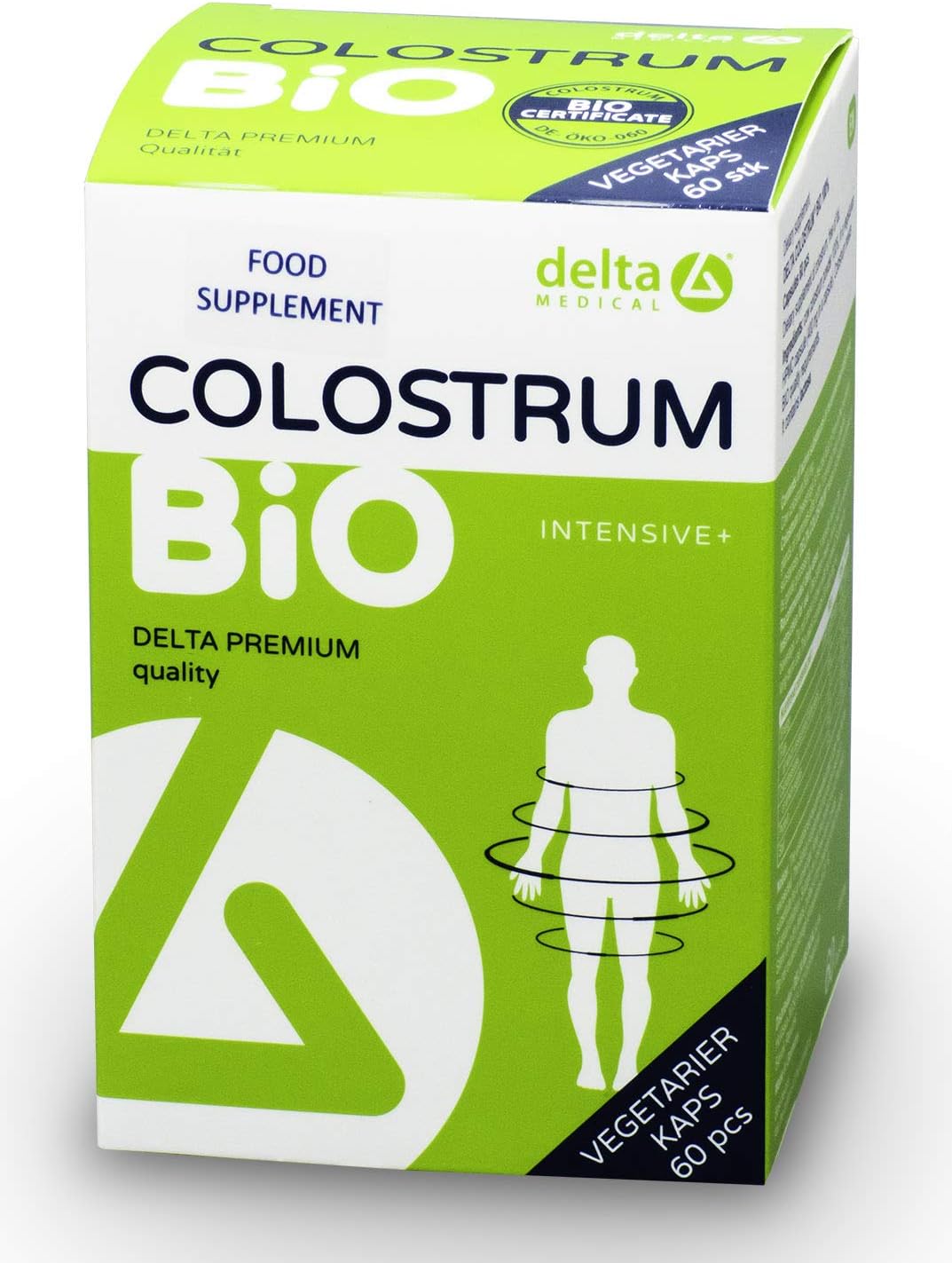 DELTA MEDICAL Colostrum Intensive+ 100% Bio Capsules Food Supplement Vegetarian Capsules Free of Fat - 60 Capsules