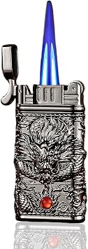 Carving Dragon Antique Lighter, Vintage Metal Lighters Pretty Aesthetic, Torch Lighter with Adjustable Jet Flame,Windproof and Fillable,for Barbecue Candles,Etc.No Methane Gas Black