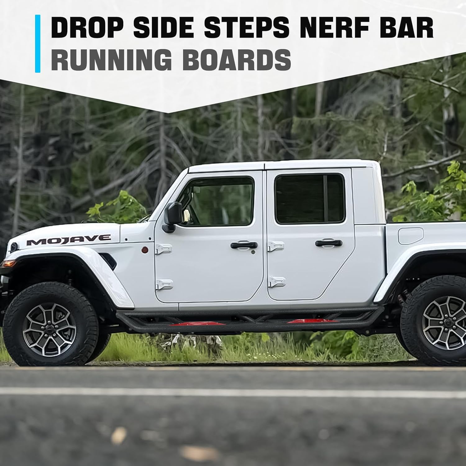 Running Boards Compatible with 2020 2021 2022 2023 2024 Gladiator JT 4 Door, Two Stairs Gladiator JT Side Steps Pickup Truck Steel Nerf Bars Step Plates Rock Sliders Rail, Texture Black