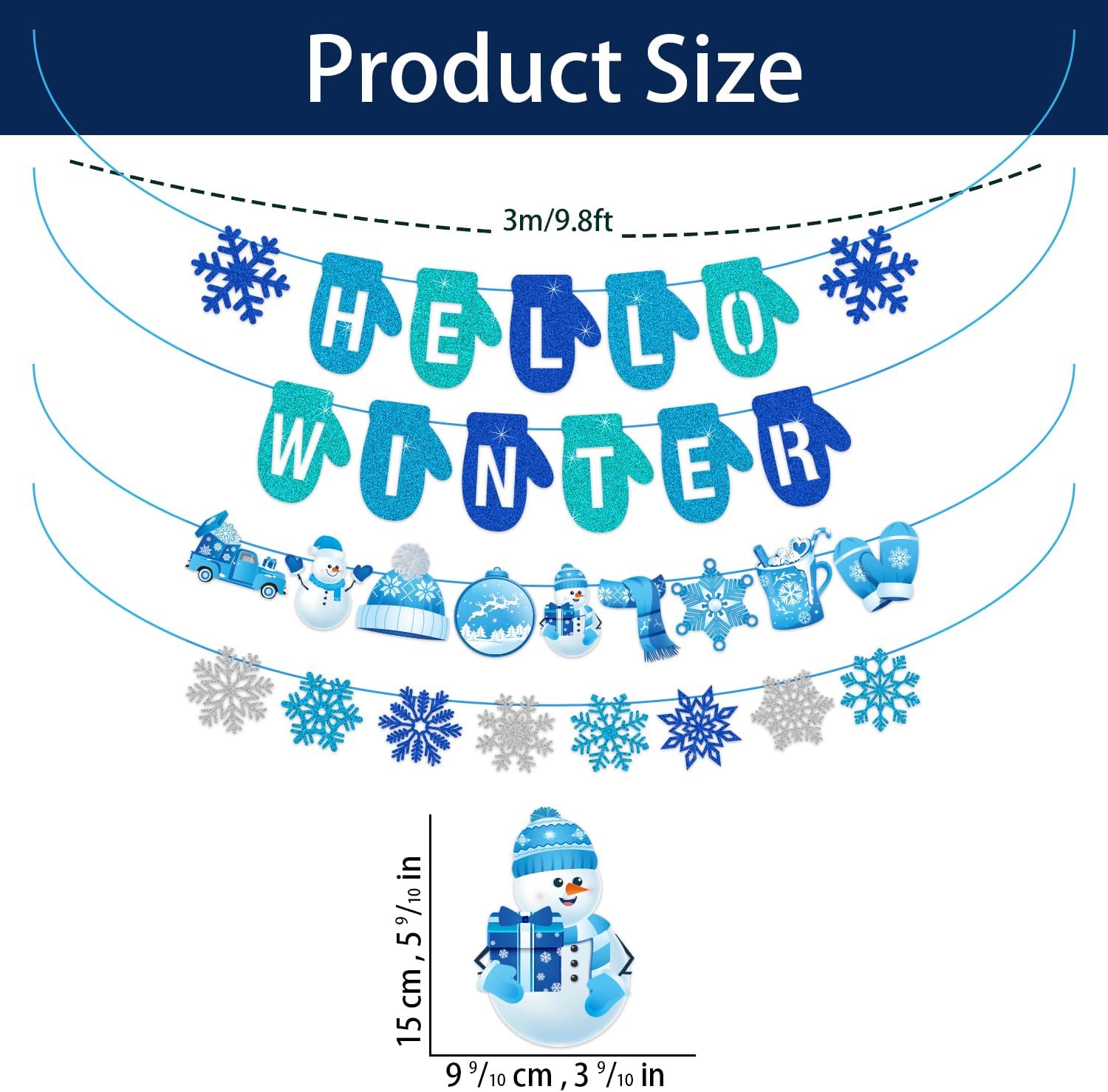 No-DIY Blue Glitter Hello Winter Banner, Winter Party Decorations for Office, Snowflake Banner for Home Office Winte r Wonderland Party Decorations