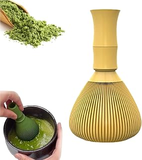 KALOLINNA 抹茶ブレンダー 抹茶ブラシ 抹茶泡立て器 泡立てツール 茶道道具 茶筅 速乾性 樹脂製 クリーン簡単 乾きやすい (イエロー) | 強力な撹拌機能、簡単な清掃、軽量で持ち運び便利