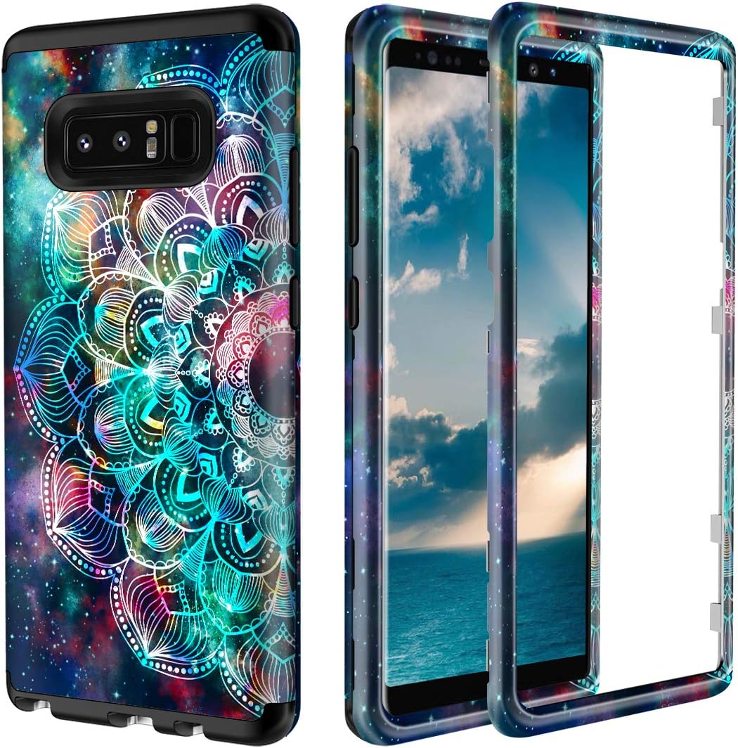 Lamcase for Galaxy Note 8 Case Shockproof Dual Layer Hard PC & Flexible Silicone High Impact Durable Bumper Protective Case Cover for Samsung Galaxy Note 8 2017, Mandala/Galaxy