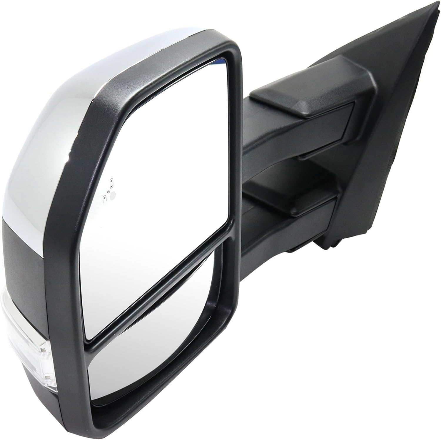 Kool Vue Left Power Heated Towing Mirror for Ford F-150 2015-2018 Power Fold With Signal Light, Blind Spot Monitor, Blind Spot Mirror For Car, Memory & Puddle Lamp, Chrome