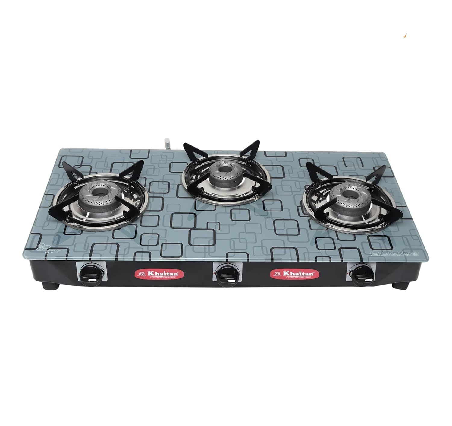 Khaitan 3 Burner Active Digital Toughened Glass LPG Gas Cooktop, Manual Ignition Gas Stove with