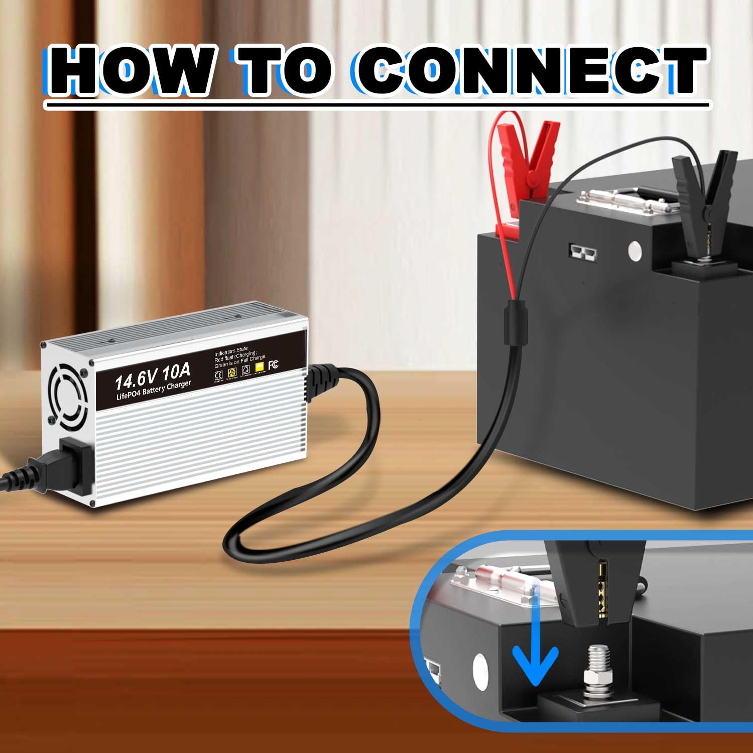 Caricabatterie LiFePO4 da 14,6V 10A per caricabatteria al litio ferro fosfato da 12V (12,8V) con ricarica rapida protegge la batteria
